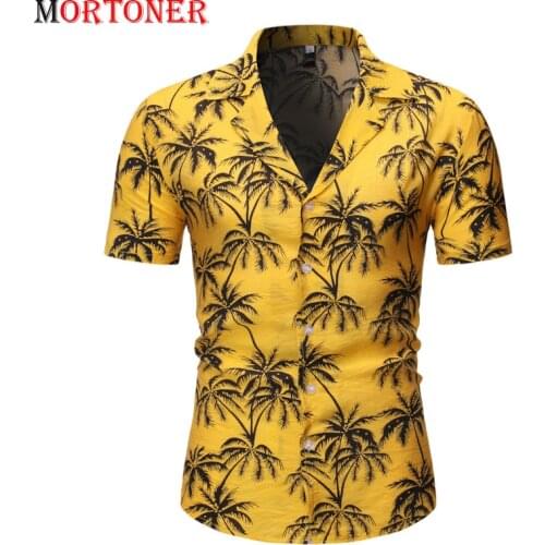Yellow Palm Tree Printed Tropical Beach Shirts Men 2020 Summer Short Sleeve Light Weight Hawaiian Shirt for Men Camisa Hawaiana