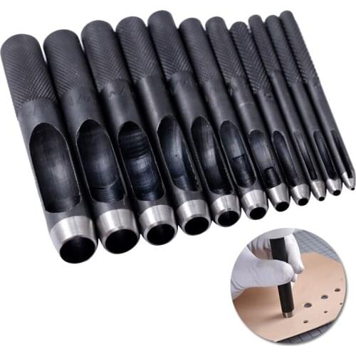 Nonvor 11pcs/set Leather Tools Leathercraft Hole Set Round Carbon Steel Puncher Hollow Belt Punch Groover Punch Tools Kit