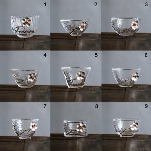 Japanese Style Hammered Glass Small Tea Tasting Cup Tin Glass Single Cup Heat Resistant High Quality Tea Set 1pc