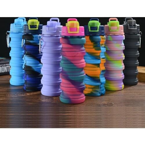 New Silicone Water Bottle Portable Foldable Cup Bottle Fruit Juice Leak-proof Outdoor Sport Travel Camping Bottle With Lid