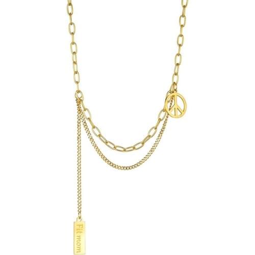 New Trendy Clavicle Chain Plated 18K Gold Necklace Stainless Steel Double Layer Chain Peace Sign Charm Necklace For Women Girls