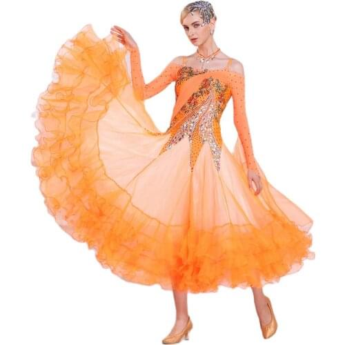 B-16183 Long Orange Ballroom Dance Dresses Women New Style Sexy Backless Tango Flamenco Modern Waltz Ballroom Competition Dress