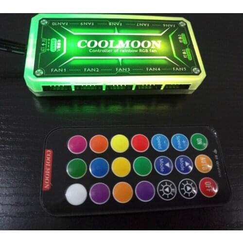 WXTB COOLMOON RGB Remote Controller DC12V 5A LED Color Intelligent Controller with 10X 6pin Fan Port 2 X 4pin Light Bar Port