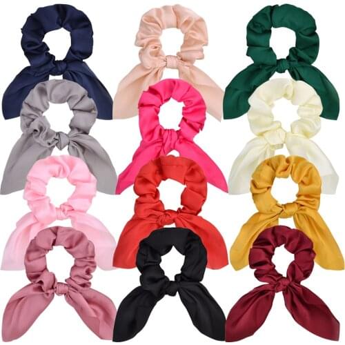 2021 Rabbit Ears Hair Ring Bowknot Elastic Hair Scrunchies For Women Girl Ponytail Holder Hair Tie Rubber Band Hair Accessories