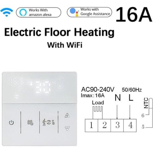 16A Tuya Smart Digital Display Temperature Controller Voice WIFI Electric Floor Heating Remote Thermostat For Alexa Google Home