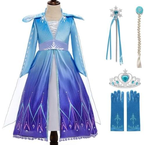 Snow Queen Elsa 2 Birthday Party Dress Kids New Year Carnival Elza Cosplay Performance Costume Girls Crystal Light Blue Long Sle