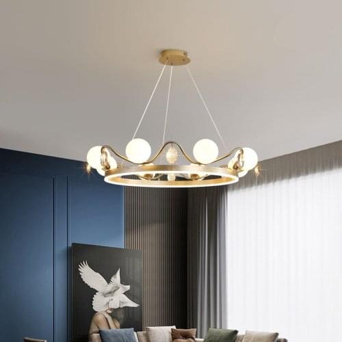Post Modern Nordic Round White Glass Chandelier Ceiling Lamp for Lobby House Decoration Pendent Lamp Living Room