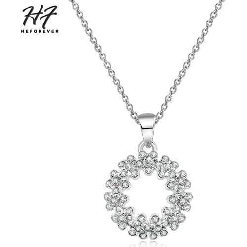 Trendy Round Flower Pendant Necklaces For Women New Design Crystal AAA+CZ White Rose Gold Color Necklace Fashion Jewelry DZN003
