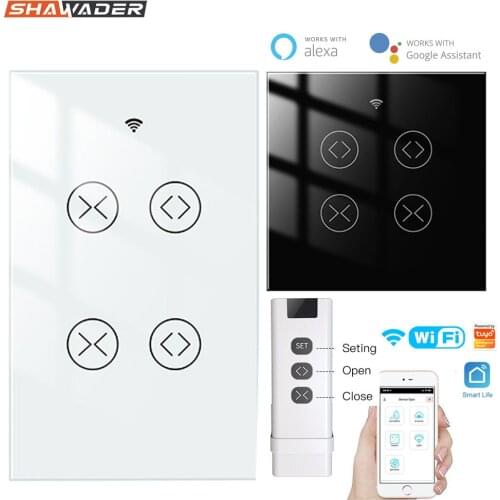 WiFi Tuya Smart Double 2 Gang Curtain Roller Shutter Blind Switch EU US Electric Motor Remote by Google Home Alexa Smartlife App