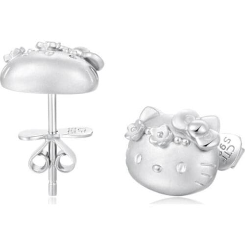 Japanese and Korean Version of Kitty Cartoon Fashion KT Cat Anime Earrings Female Silver-plated Jewelry Summer Ear Jewelry