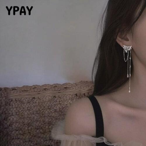 YPAY 1 PC 100% Real 925 Sterling Silver Long Tassel Drop Dangle Earrings for Women Korea Trendy Brinco Fine Jewelry Gift YME648