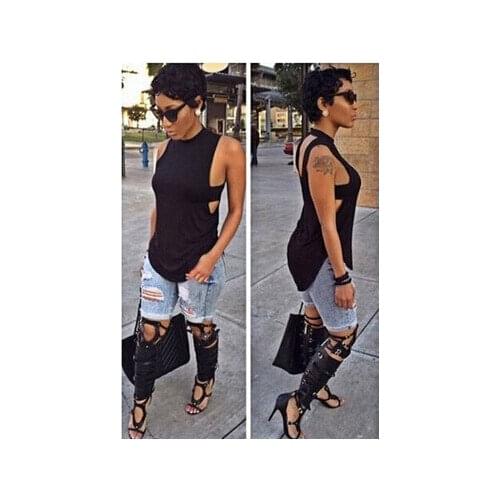 Summer T Shirt Women hot style sexy hollow out hanging neck backless waistcoat Female Tee Tshirts dropshipping ZXP0099