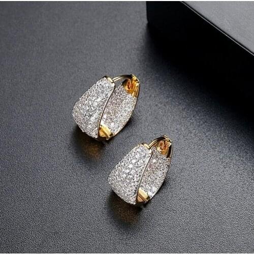 Gold color micro pave cubic zirconia cz luxury women fashion jewelry Huggie clip classic women cz earring