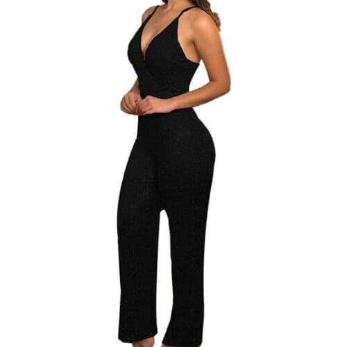 Womens Jumpsuits Sexy Fashion Sequined Spaghetti Strap Summer Backless V Neck Off Shoulder One-piece Jumpsuit Party Jumpsuit