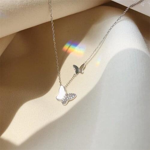 New Fashion Princess 925 Sterling Silver Necklace For Women Jewelry Bright CZ Butterfly Pendant Necklace For Girl Clavicle Bijou
