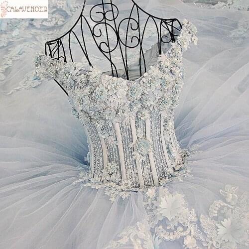 Baby Blue Floral Wedding Dresses Ball Gowns Off-shoulder with 3D Flowers Wedding Guest Dresses vestidos de novia