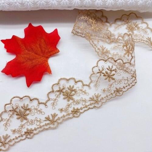 2yards Gold Flower Embroidery Lace Ribbon Trims Lace Trimming Fabric for Dress Skirt Sewing Craft Clothing Accessories 4.6cm
