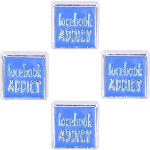 F328 Blue Letter Facebook Addict Square Charms Fit Photo Living Locket Pendant Necklace 20PCS 8*8mm