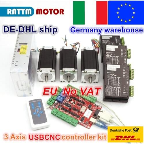 3 Axis USBCNC CNC Controller kit Nema 23 Stepper Motor(Dual Shaft) 425oz-in 112mm 3A & Driver 40VDC 4A 128 microstep