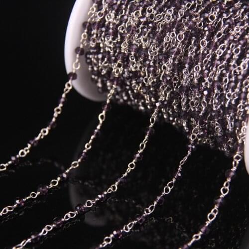 5Meters 3x4mm Purple Glass Faceted Rondelle Bead Rosary Chains Supplies,Silver Color Brass Wire Wrapped Glass Chain DIY Necklace