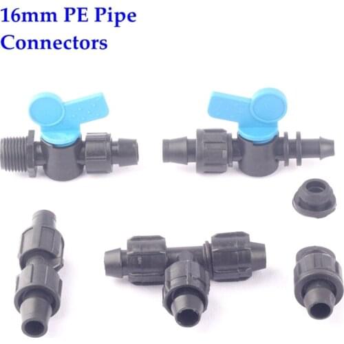 16PE Drip Pipe Connector Micro Irrigation PE Pipe Water Valve Thread Locked More Fixed Tee Coupling Connector Tube End Plug