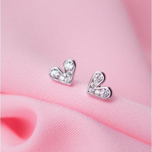 925 Sterling Silver Lovely Heart CZ Post Stud Earrings Women Jewelry A1951