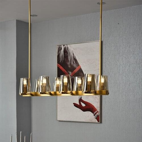 American RH Straight E14 Led Pendant Light Dining Room Metal Glass Crystal Shades Rod Hanging Lamp Table Retro Led Lamp Fixtures