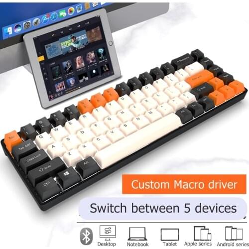 New 68 Key RK855 Backlit Bluetooth Wireless/Wired Dual-Mode Rechageable Mechanical Keyboard For Notebook PC Tablet Phone