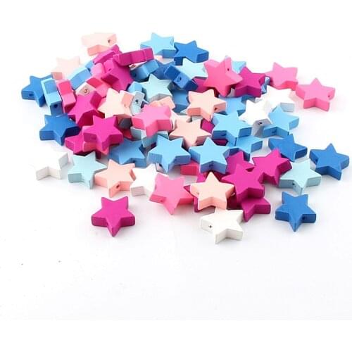 Handmade Multicolor Optional Wooden Beads 40pcs 20x19mm Star Shape Wood Beads for Jewelry Making Pacifier Clip DIY Rattle