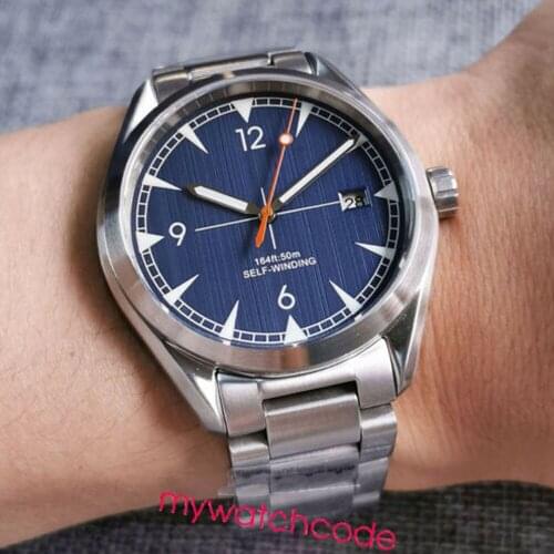 Corgeut 41mm No Logo Japan NH35A Automatic Mens Watch Sapphire Glass Date Window Brushed Case Blue Dial High Quality