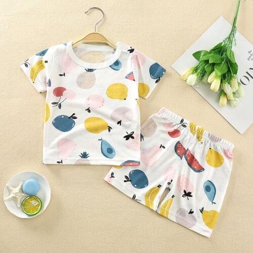Childrens Cotton Air Conditioning Suit Short Sleeve Baby Home Clothes Breathable Sweat Absorbing Pajamas Summer Thin Style