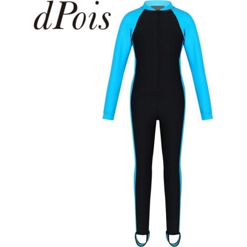 Summer Girls Wetsuits Long Sleeves One-piece Swimsuit Zipper Up Rash Guard Sunsuit Swimwear Wetsuit Children Boys Bathing Suit