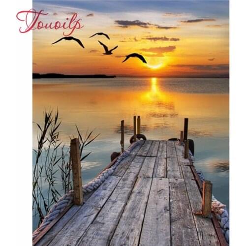 Diamant broderie diamant peinture point de croix mouettes couchant soleil diamant broderie carré mosaïque décor paysage naturel