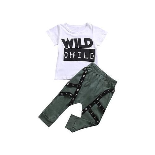 Cute Toddler Kid Baby Boys Letter Short Sleeve T-shirt Top+Long Pants Outfits Clothes Set Size 0-3T