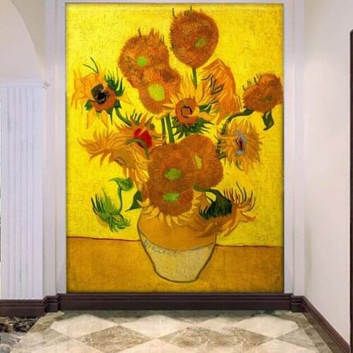 Custom size European Van Gogh sunflower oil painting porch living room bedroom dining room background wallpaper mural