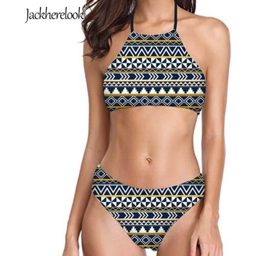 Jackherelook Women Bohemia Pattern Fashion Beach Bathing Suit Monokini 2 Pieces Set Femme Brazilian Maillot De Bain Swimsuits