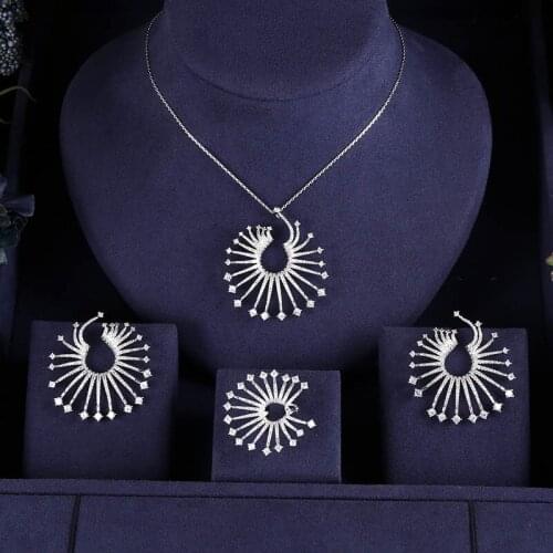 Janeklly trendy Wedding Necklace Earrings For Women Accessories Full Cubic Zirconia Bridal Jewelry Sets pendientes mujer moda