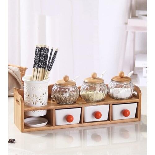 Creative Kitchen Ceramic Seasoning Tank Storage box storage holder Dispensing Bottle Box Salt Bottle Glass Cover home decor gift