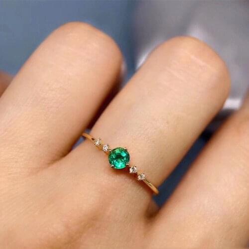 Natural Colombian Emerald Ring 925 Sterling Silver Inlaid Main Stone 3*3mm Simple Gem Ring Female
