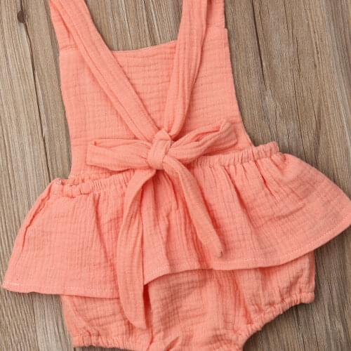 Newborn Toddler Baby Girls Solid Romper Ruffle Jumpsuit Outfits Sunsuit 0-24M Newborn Baby Girls Clothing Sleeveless