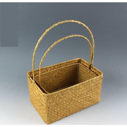 Natural seaweed storage box basket decorative basket desktop living room tea table storage basket Rectangular