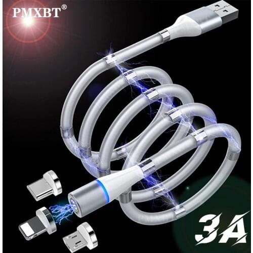 3A Quick Magnetic Charger 3.0 Micro USB Cable For iPhone Samsung Xiaomi Fast Magnetic Phone Charging Cord Type C Wire Magic Rope