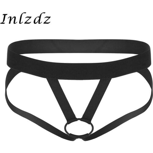 Mens Sex Underwear Lingerie Low Rise Open Back Crotchless Jockstrap Stretch Bikini G-string Gay HommeUnderwear with Metal O-ring