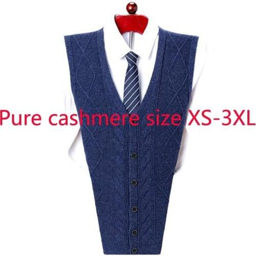 New Arrival Autumn Winter Men Pure Cashmere Vest Cardigan Sleeveless Waistcoat Casual V-neck Computer Knitted Sweater Size S-3XL
