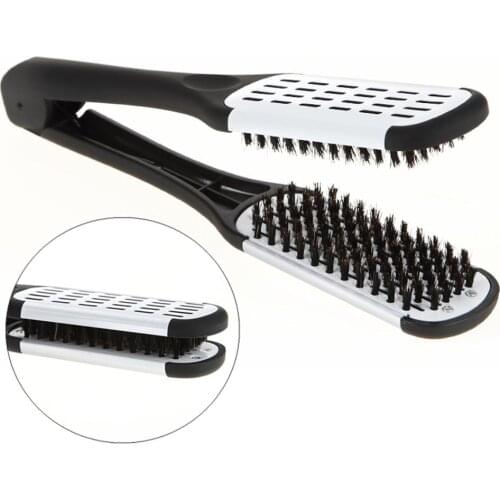New Pro Hairdressing Straightener Nylon Hair Straightening Double Brushes V Shape Comb Clamp Not Hurt Styling Tools DIY Home