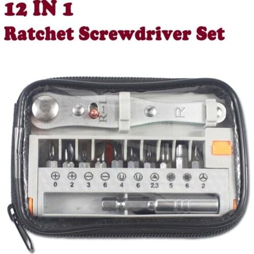 PARON 12 In1 Professional Portable Ratchet Screwdriver Y Screw Driver Mini Black Pocket Driver with Hex Led Hand Tools Set Box