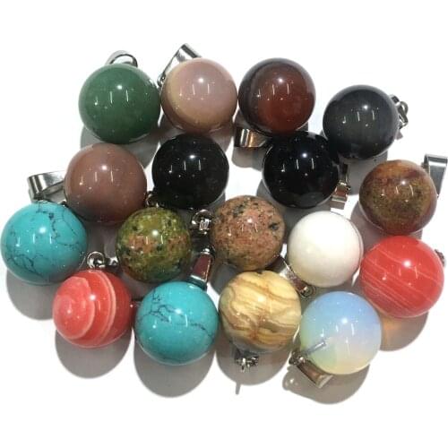 2pcs/lot Natural Agates Pendant Charms Reiki Healing Round Turquoises White Jades Pendant for DIY Jewelry Necklace Making 14mm