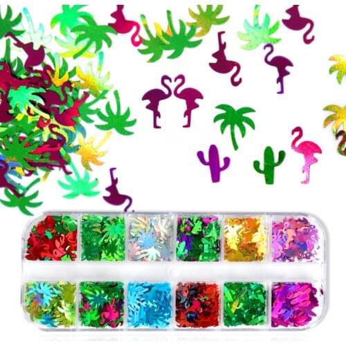 Summer Nail Art Sequins Flamingo Palm Tree Cactus Sparkling Holographic Glitter Flakes Paillette Charms Design Nails Accessories