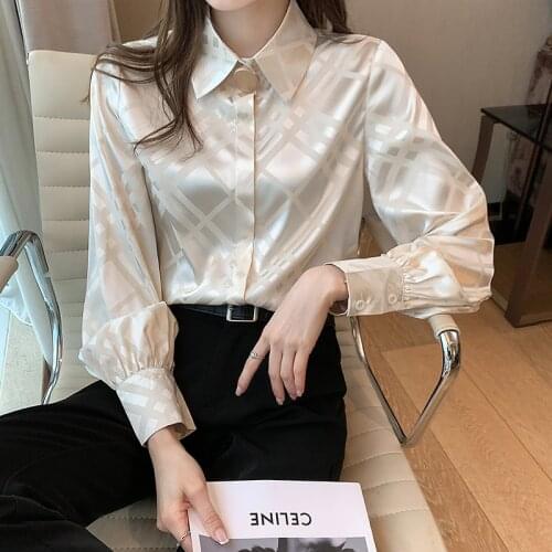Vogue solid color ladies shirts Womens Blouses New Spring Autumn Long lantern Sleeve Shirts Tops Blusas Mujer
