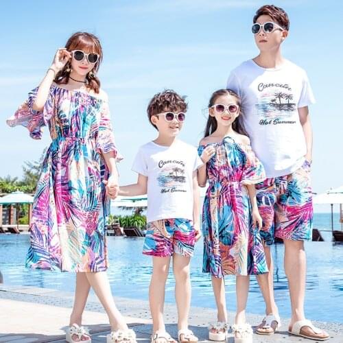 New Summer Family Outfits Mother Daughter Dresses Girl Dress Short Sleeve T Shirt Shorts Fashion Father Son Sets purple